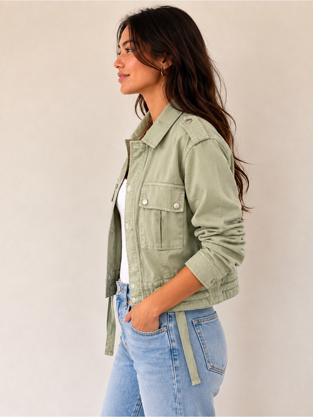 NWT BLANK NYC Here and Now Cropped Utility Jacket Green Size Small - Picture 6 of 13